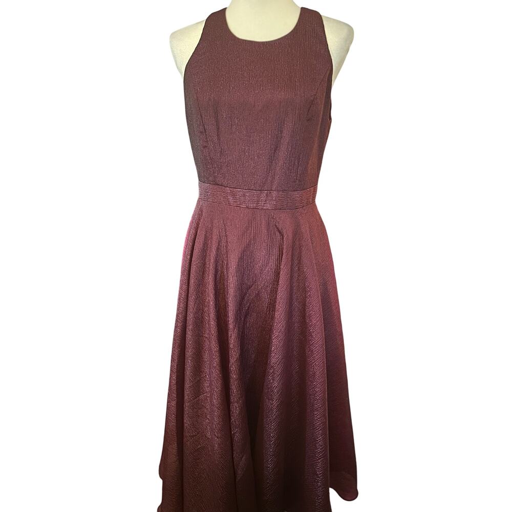 Nicole Miller New York Organza Fit and Flare Midi Dress, Wine, Size 6 - Picture 2 of 9